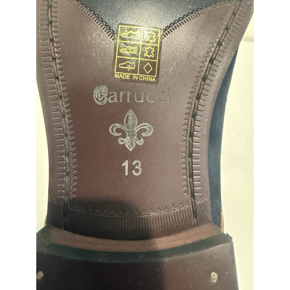 Carrucci Men's 13 Wingtip Double Monk Strap Shoes Two Tone Navy Brown Leather - Picture 10 of 10